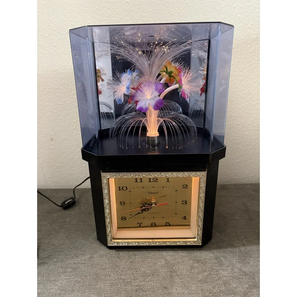 Vintage Telesonic Optic Lights and Quartz Clock with Fiber Optic Rotating Flower